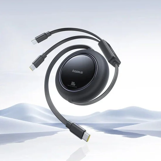 Baseus Free2Pull Mini 2-in-1 Retractable Fast charging Cable USB-C to C+C 100W 1.2m - Cosmic Black